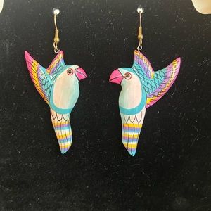 Hand painted wood bird earrings